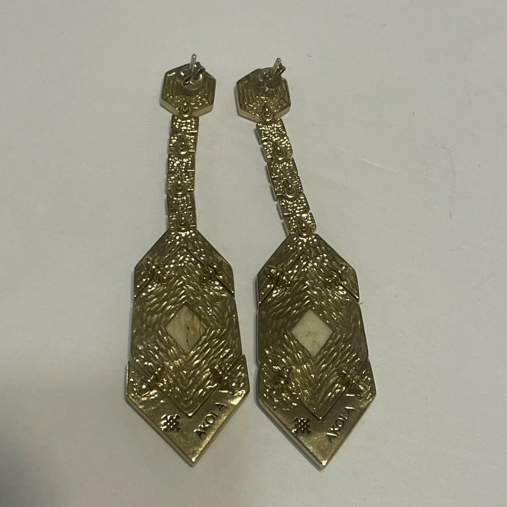 Akola gold tone horn drop Dangle statement earrings Elegant Boho Chevron - Picture 7 of 9